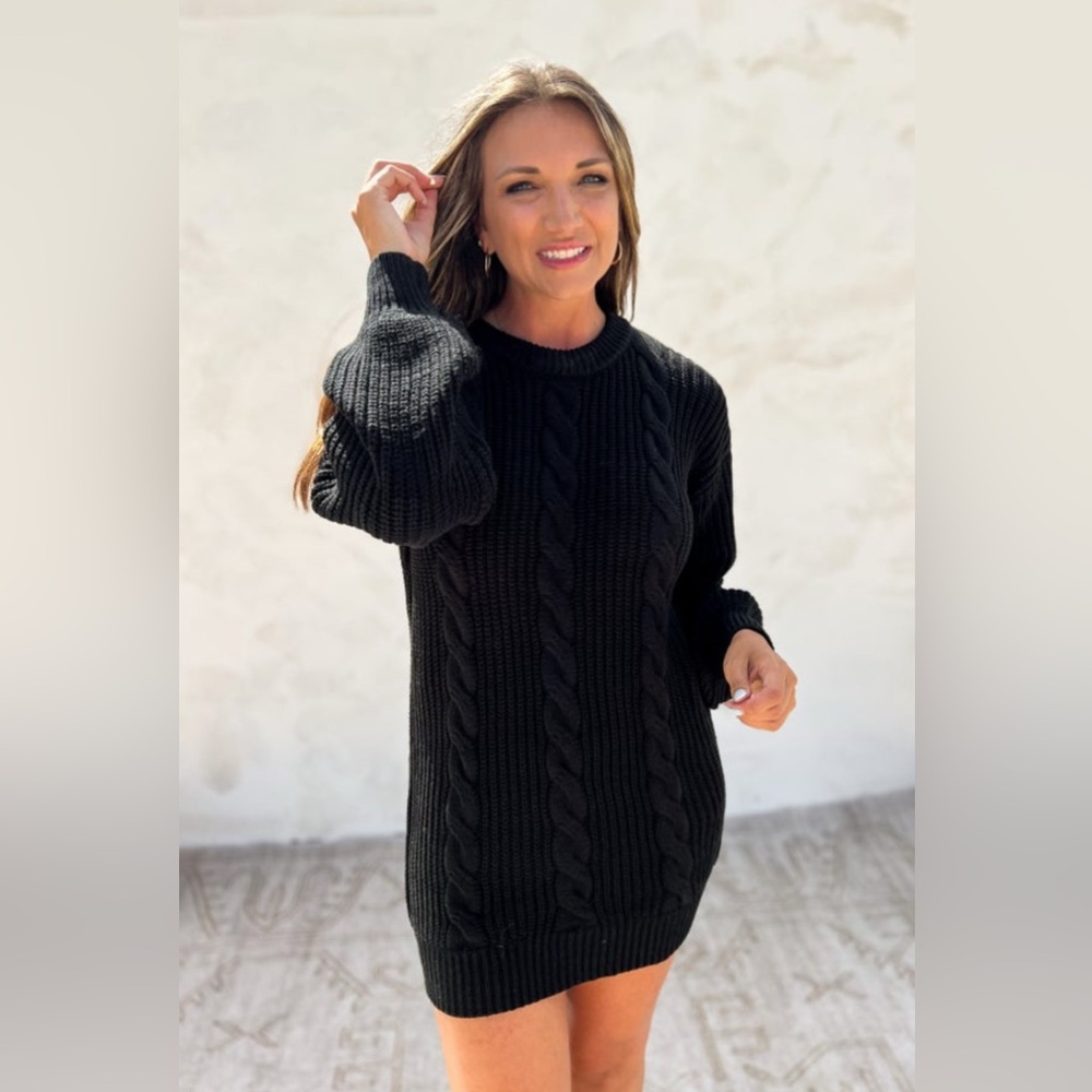 Cozy Black Cable Knit Tunic Dress